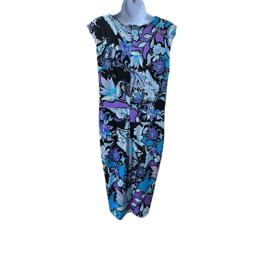Cache Abstract Paisley Wrap Front Dress Purple Blue Black Ruched Y2K Sz 12 NWT - Picture 2 of 9
